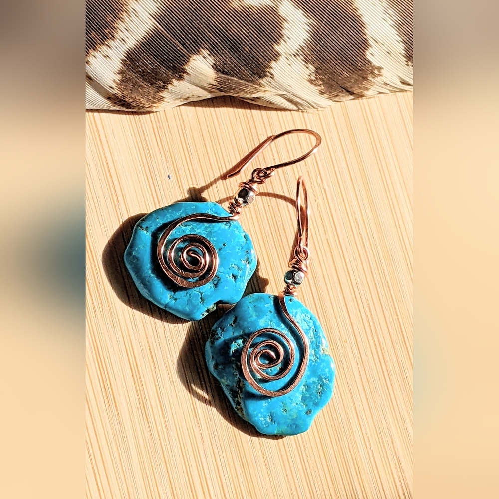 Turquoise Large Disk Tribal Statement Earrings - Picture 9 of 16